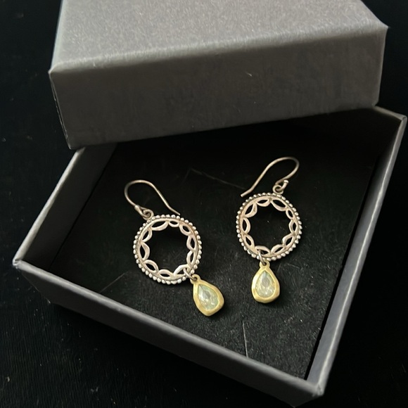 Silpada Sterling Silver CZ and Brass Dangle Earrings Teardrop Wheel W2373 Circle - Picture 3 of 9